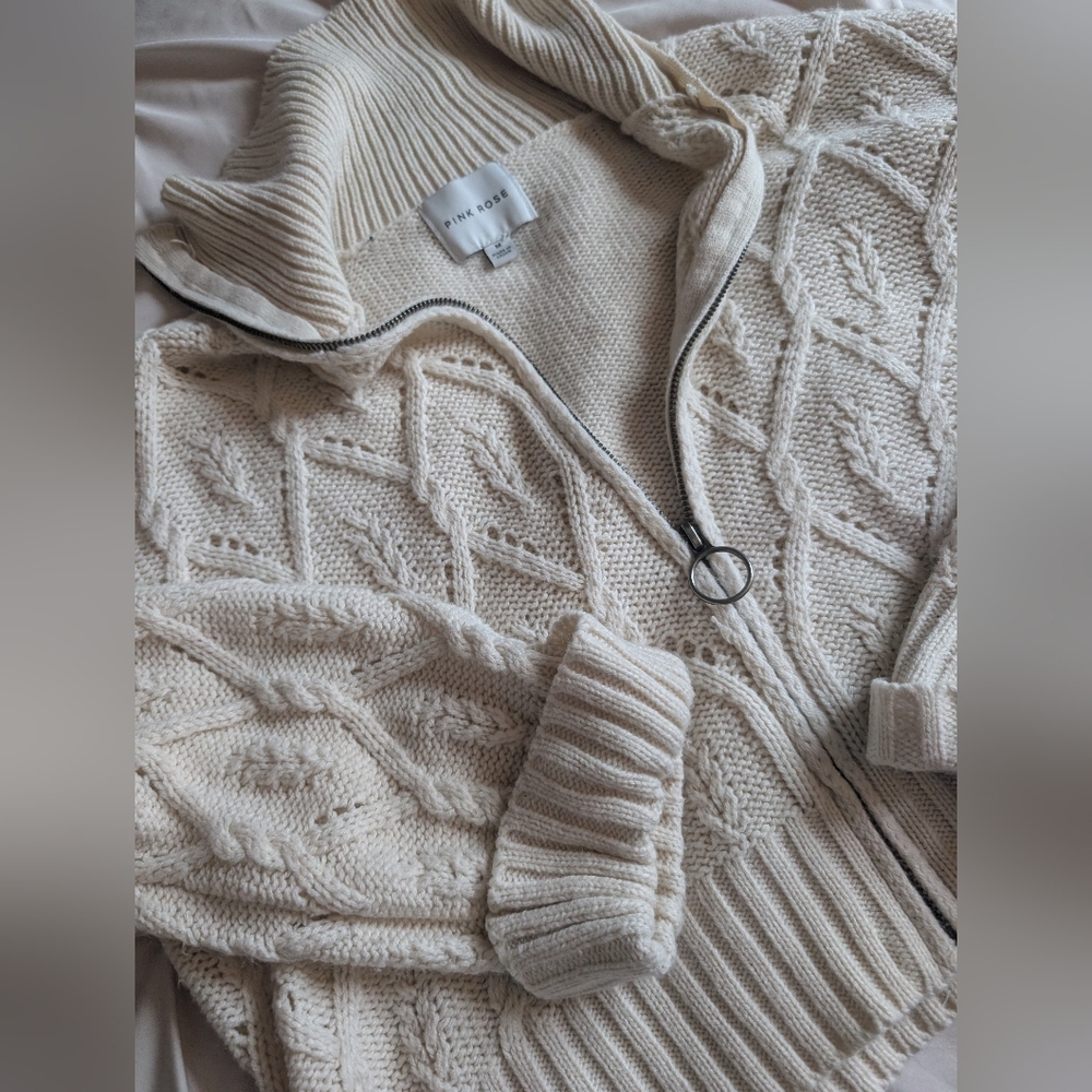 Pink Rose Ivory Cable Knit Cardigan